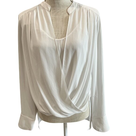 BCBG Max Azria Womens White Drape Front Blouse Medium Polyester - Picture 1 of 8